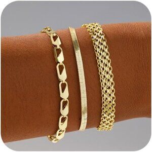 🆕 Relveo Trendy Chain Bracelet Women Gold Stackable Snake Figaro Pack Jewelry